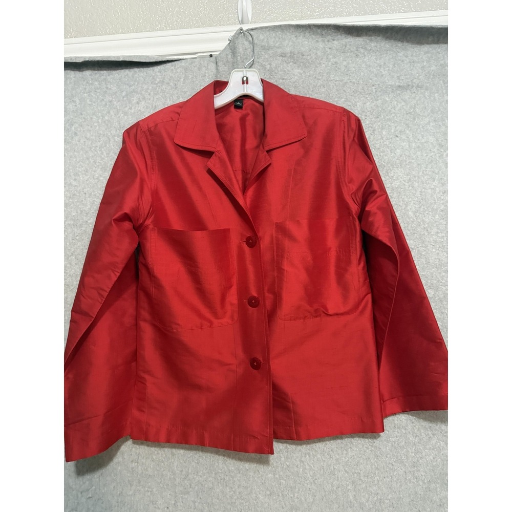 Linda Allard Ellen Tracy Jacket‎ Womens 4 Red Silk Button Front Pockets Unlined